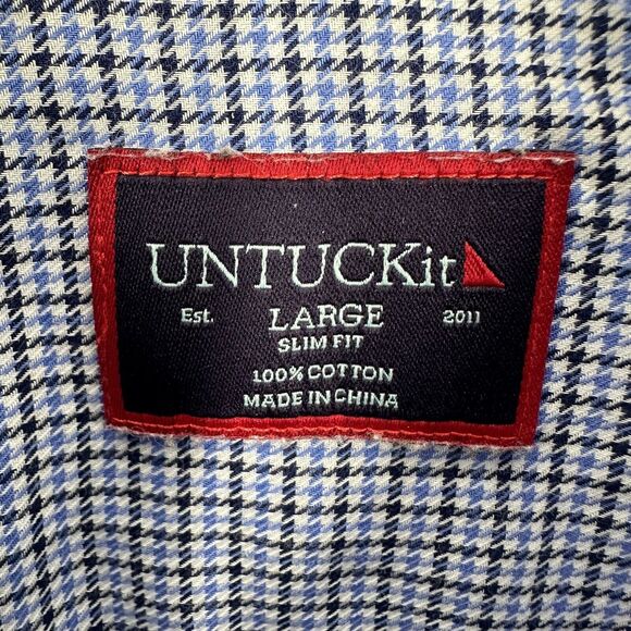 UntuckIt Shirt Mens Large Blue White Plaid Slim Fit Ansellmo Long Sleeve Button - Picture 13 of 15